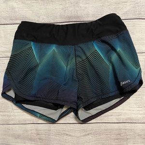 Women’s ASICS blue/black running shorts size small